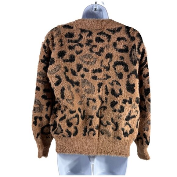 Womens Mystree Fuzzy Animal Cheetah Print Pullover Sweater Cozy Soft‎ Size Small - Picture 2 of 16